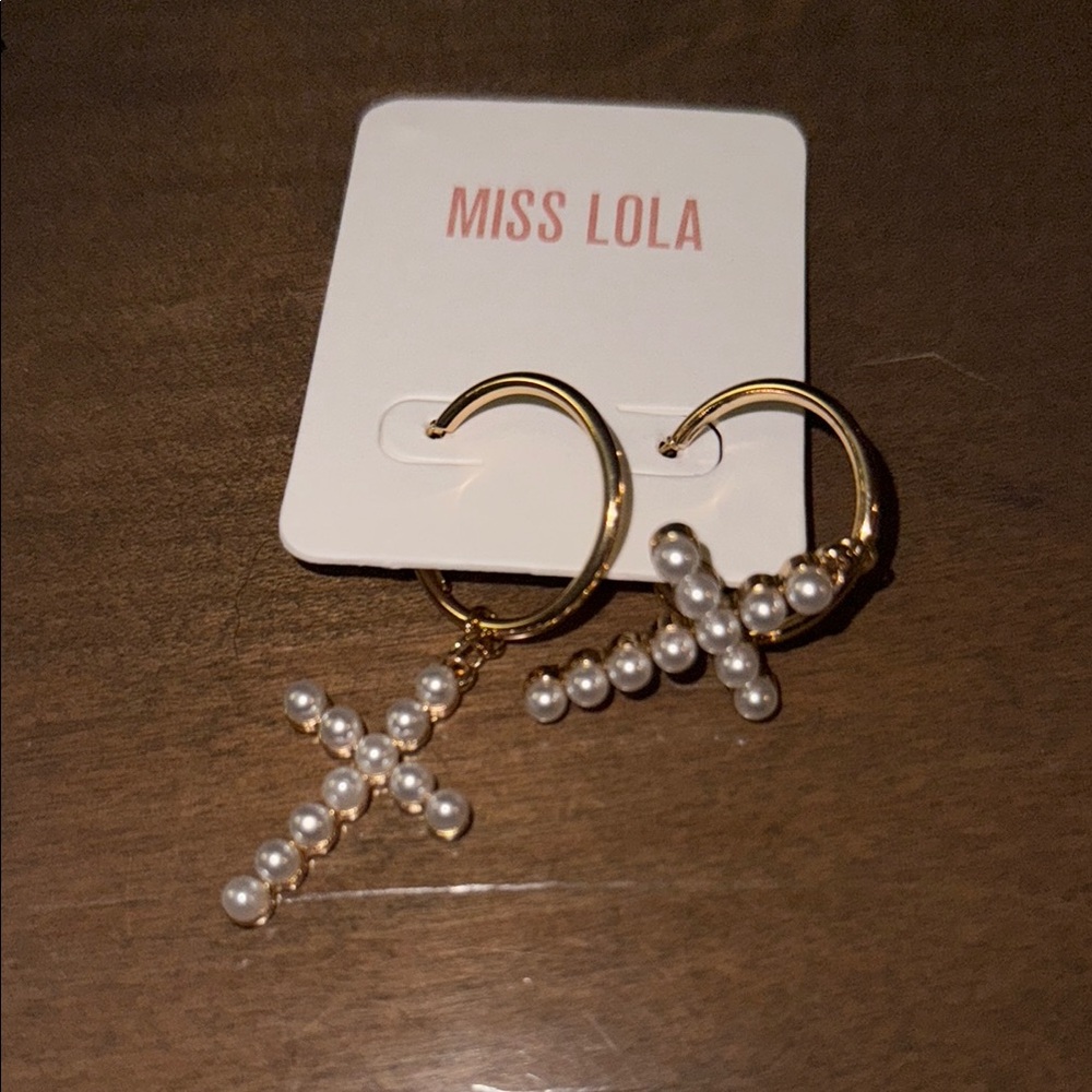 ❤️ Miss Lola Gold and Pearl Cross Earrings